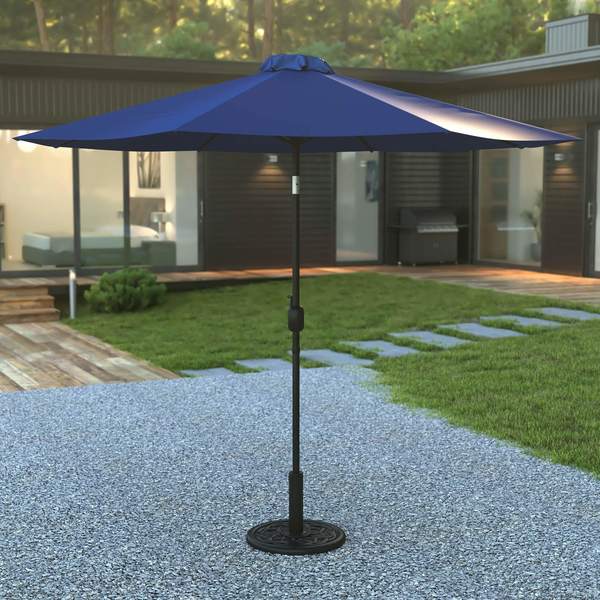 Flash Furniture Navy 9 FT Umbrella and Black Cement Base, 2 PC Set GM-402003-UB19B-NVY-GG